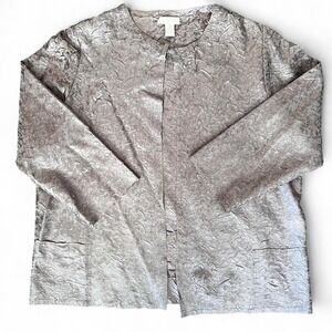 Vintage Chico's silver metallic crinkle textured blazer‎ cardigan swing sz 2